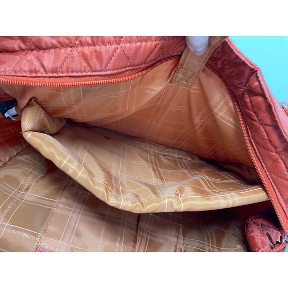 Ellen Tracy‎ Orange Quilted Weekender Bag Tote Travel Duffle Pockets Large FLAW - Picture 8 of 11
